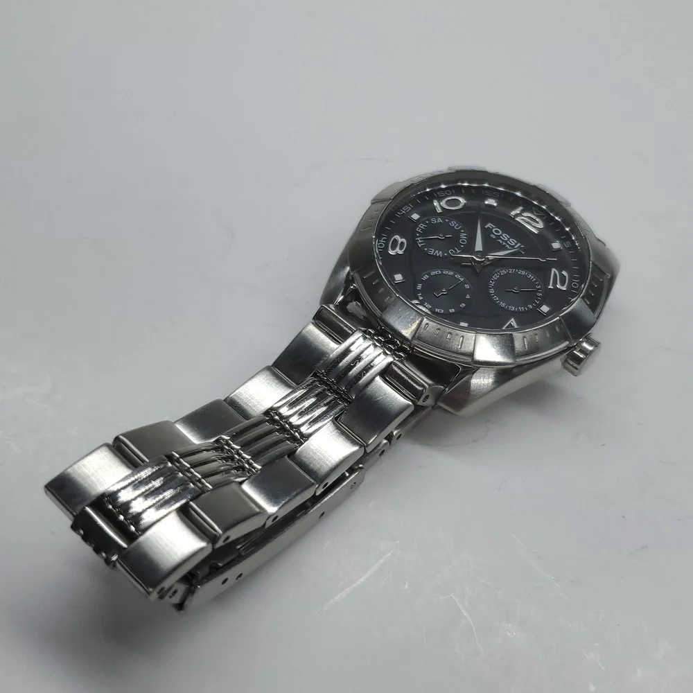 Fossil Watch ES2256 Chronograph Black Face Silver Stainless Steel Watch
